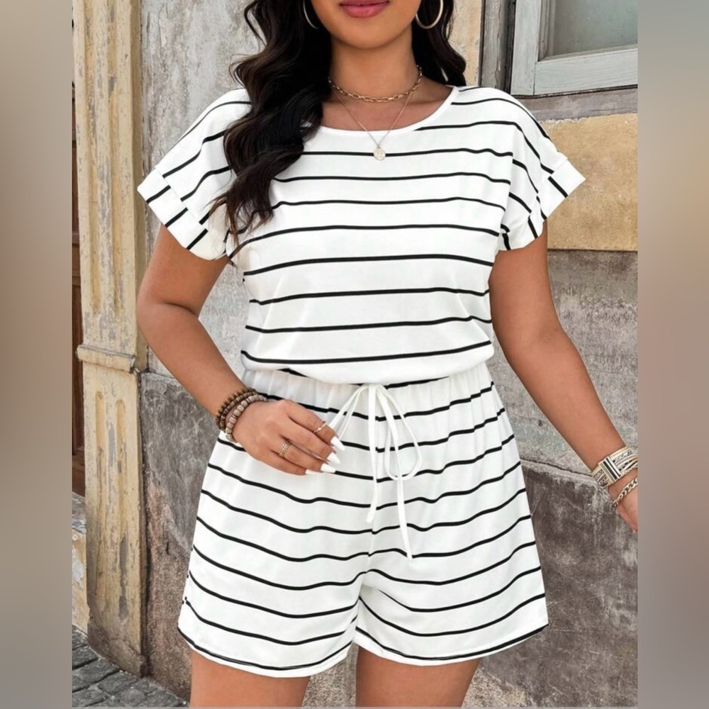 Black and White Striped Romper